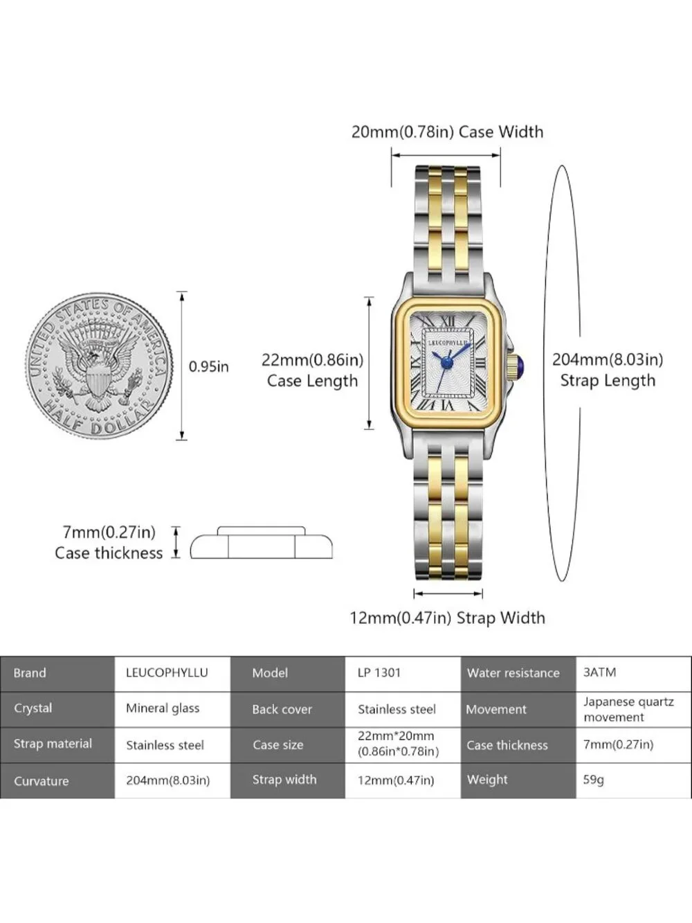 Women's Golden Silver with Golden Chain Vintage Rectangular Case Wrist Watches